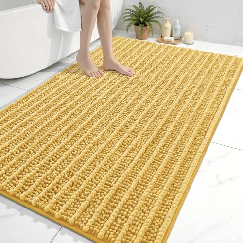 Arotive Bathroom Rugs Mat 59x35, Soft Absorbent Chenille Shaggy Bath Mat - color: Yellow, size: 59" X 35"