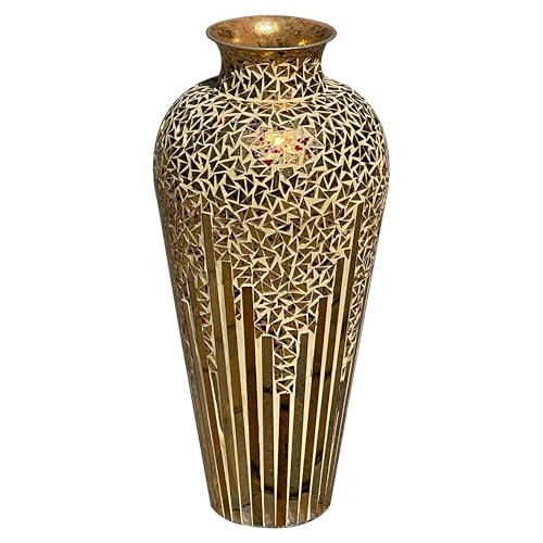 Tall Mosaic Floor Vase 22 Inch – Handmade Multi Golden Sands Glass Mosaic Vase for Pampas Grass & Flowers | Decorative Metal for Living Room, Entryway, Bedroom & Table Centerpiece Decor