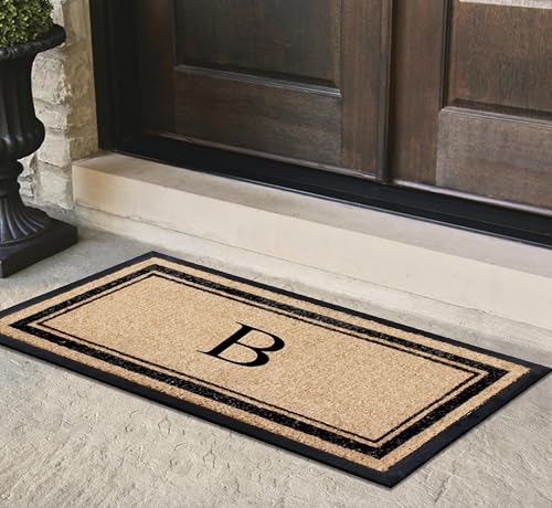 A1 Home Collections Natural Coir & Rubber Hand-Flocked Monogrammed Doormat - Heavy Duty Anti-Shedding Front Door Mat, Thick & Durable Entrance Mat - B, 30” x 60” - color: B, size: 2'6" x 5' (Rectangular)