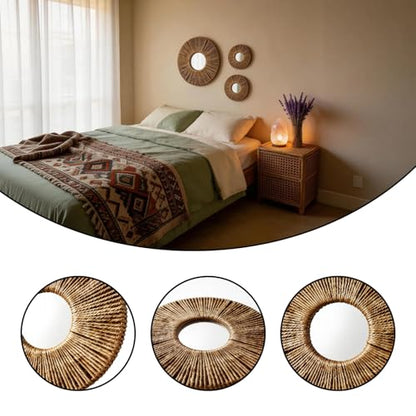 4-Piece Round Wall Decor,Woven Wall Baskets Set, Boho Hanging Baskets Wall Art, Hand Woven Wall Baskets for Living Room Bedroom, Home Decoration
