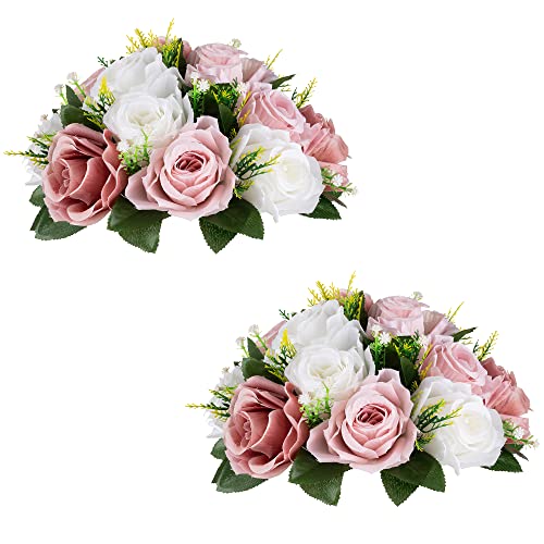 Flower Centerpieces Wedding Tables: Dusty Rose & White, 2 Packs - color: Dusty Rose & White