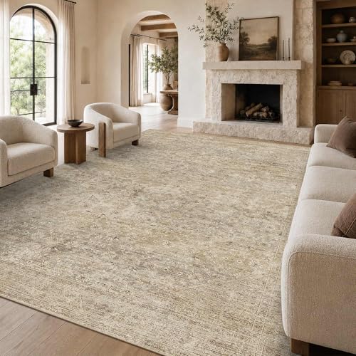 10x14 Washable Boho Area Rug, Non-Slip Living Room Carpet - color: Dark Beige, size: 10' x 14' (Rectangular)