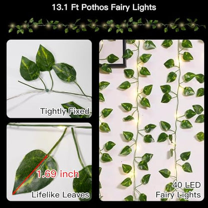 suddus 13.1FT 40LED Pothos Vine with Lights Battery Operated Copper Wire - color: Pothos, size: 40 LED-Battery