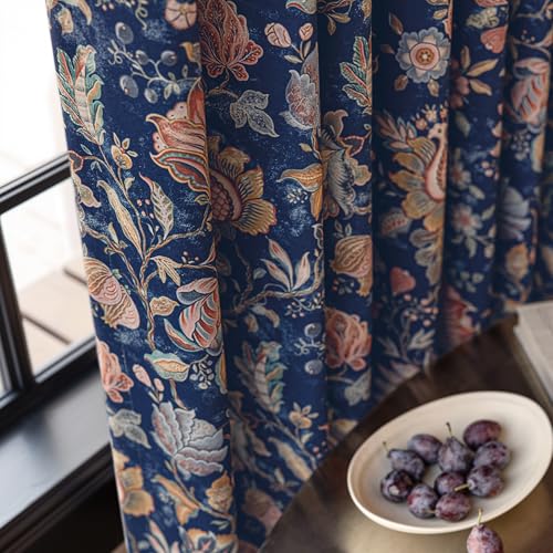 FMFUNCTEX Blue Boho Blackout Floral Curtains, 52X90 Inches, 2 Panels - color: Blue, size: 52"W x 90"L (Pack of 2)