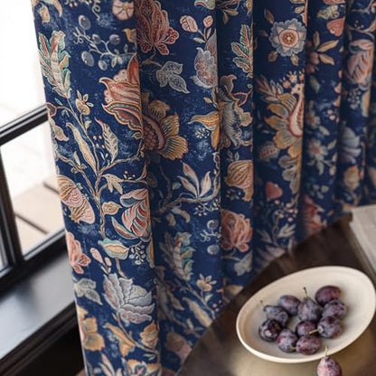 FMFUNCTEX Blue Boho Blackout Floral Curtains, 52X72 Inches, 2 Panels - color: Blue, size: 52"W x 72"L (Pack of 2)
