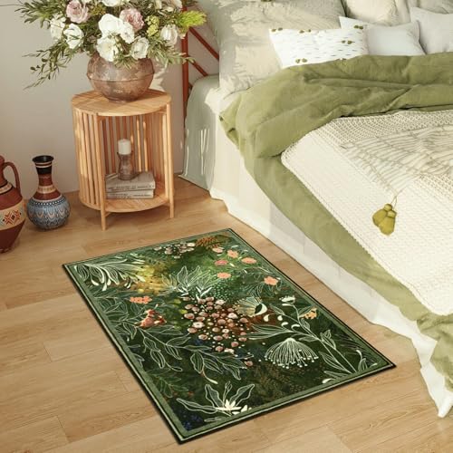 Yinhua Washable Rugs 2x3, Dark Green Botanical Area Rugs for Entryway - size: 2' x 3' (Rectangular)