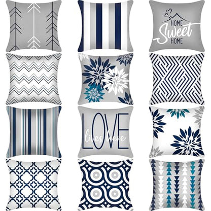 Flutesan 12 Pcs Pillow Covers 18x18 Geometric Linen for Couch, Gray Blue - color: Gray Blue