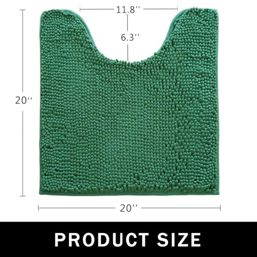 U-Shaped Toilet Rug, Chenille Contour Bathroom Mat, Non-Slip PVC Backing, Machine Washable, 20x20, Dark Green - color: Dark Green, size: 1'8" x 1'8" (20"x 20"U)