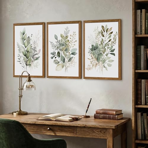 AVECCO 3 Pieces Green Watercolor Botanical Framed Canvas Wall Art 16x24 in - color: Sage Green Plant, size: 24"L x 16"W