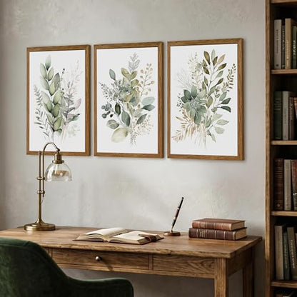 AVECCO 3 Pieces Green Watercolor Botanical Framed Canvas Wall Art 16x24 in - color: Sage Green Plant, size: 24"L x 16"W
