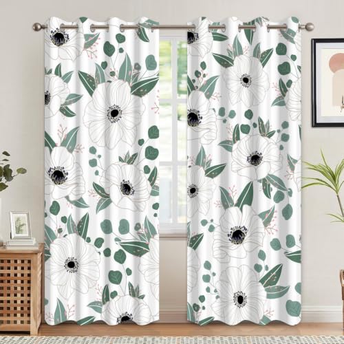 White Floral Blackout Curtains for Bedroom, 84 Inches Long 2 Panels Set - color: Floral-f