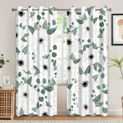 White Floral Blackout Curtains for Bedroom, 84 Inches Long 2 Panels Set - color: Floral-f