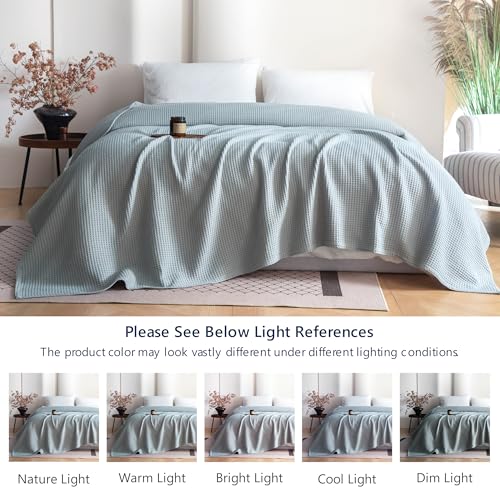 Simple&Opulence 100% Cotton Waffle Weave Blanket, Twin 66"x90", Grey Blue - color: Grey Blue, size: Twin(66"x90")