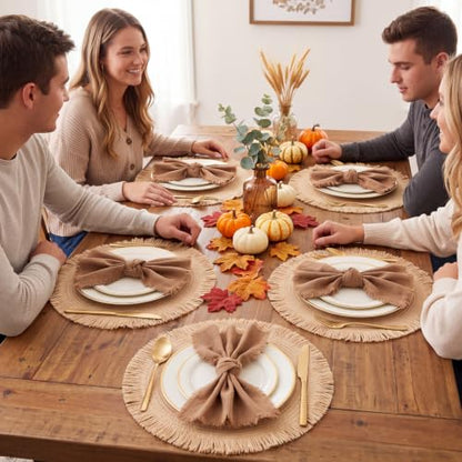 Boho Placemats Napkins Set of 6 Fall Table Brown Linen Napkins - color: Brown