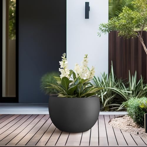 Kante Small Round Bowl Black Concrete Planter 11.8" Dia, Outdoor - color: Black, size: 11.8" d