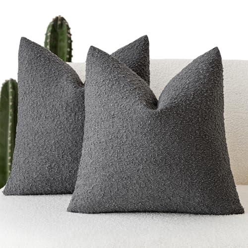 Foindtower Decorative Textured Boucle Throw Pillow Covers 16x16 Dark Grey - color: Charcoal, size: 16" x 16" (Pack of 2)