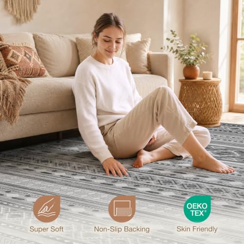 cotiled 8x8 Round Rug 8ft Circle Living Room Boho Area Rugs - color: Beige Grey, size: 8' (Round)