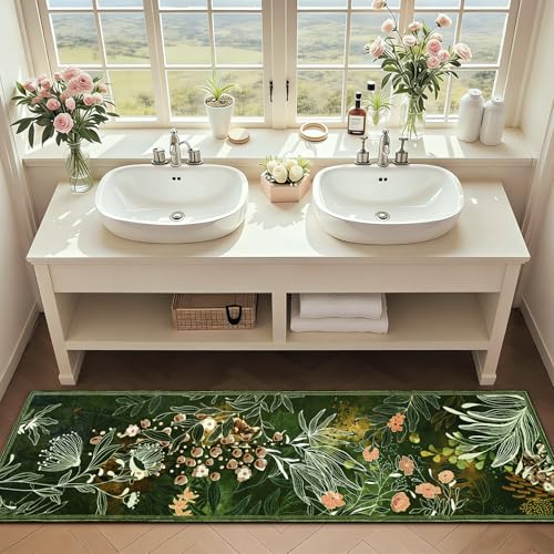 Yinhua Washable Runner Rugs for Hallway, Dark Green Botanical Area Rugs - size: 2' x 7' (Runner)