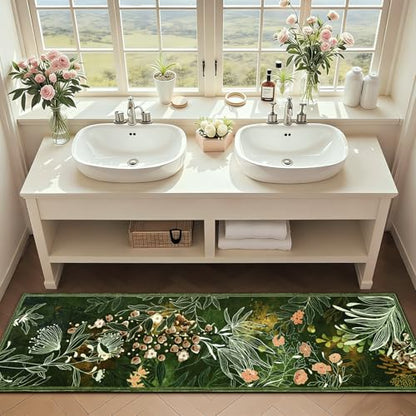 Yinhua Washable Runner Rugs for Hallway, Dark Green Botanical Area Rugs - size: 2' x 7' (Runner)