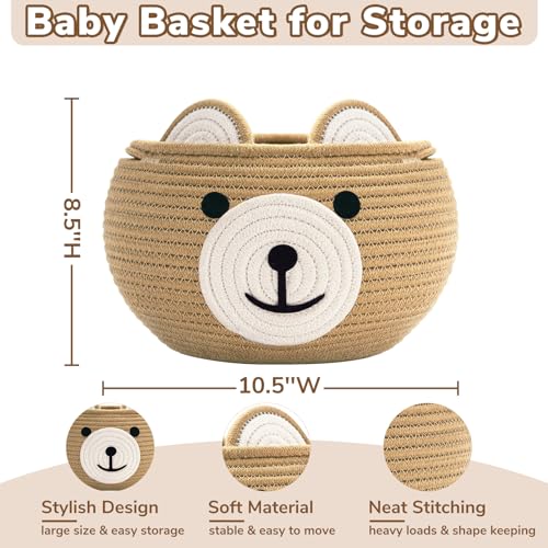 CherryNow Baby Basket for Gifts Empty, Cute Bear Design, Brown - color: Brown, size: 10.5"D x 8.5"H
