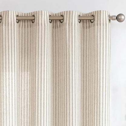 Vangao Linen Striped Curtains for Living Room Bedroom Farmhouse - color: Boxter Striped| Taupe Grey on Beige, size: 50"W x 63"L (Pack of 2)