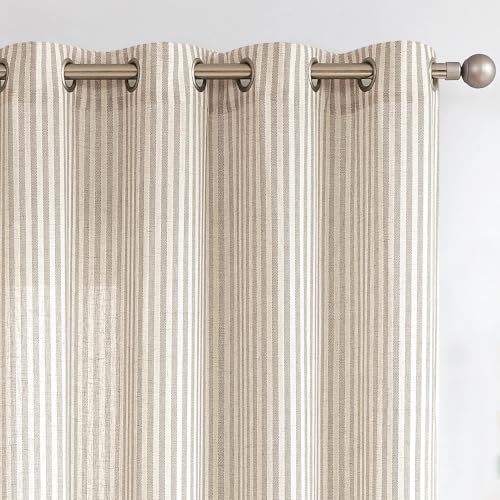 Vangao Linen Striped Curtains for Living Room Bedroom Farmhouse - color: Boxter Striped| Taupe Grey on Beige, size: 50"W x 63"L (Pack of 2)