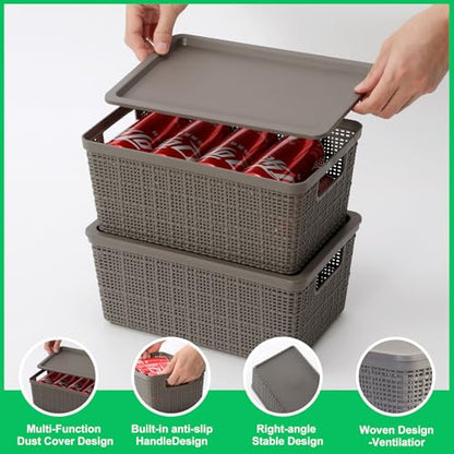 6 Pack Plastic Storage Baskets with Lid,Grey Stackable Bins - color: Grey