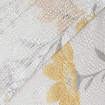 SUOUO Yellow Floral Semi-Sheer Curtains 84 Inches 2 Panels Rod Pocket - color: Yellow-grey, size: 52"W x 84"L (Pack of 2)