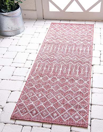 Unique Loom Outdoor Trellis Collection Area Rug - Tribal Trellis (2' x 8' Runner, Rust Red/ Ivory) - color: Rust Red/Ivory, size: 2' x 8' (Runner)