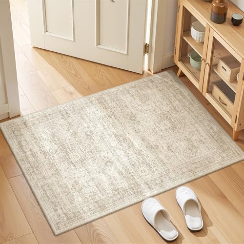 2x3 Rug Non Slip, Small Washable Entryway Rug,Beige - color: Beige/Ivory, size: 2' x 3' (Rectangular)