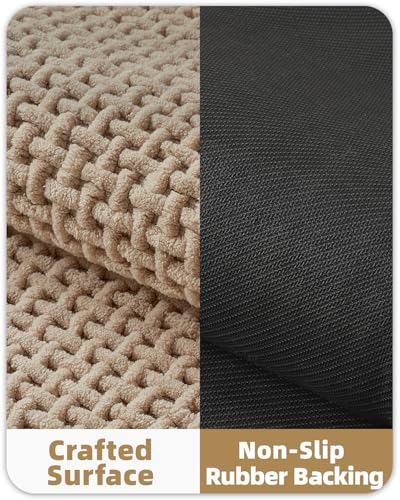 Color&Geometry Beige 30x17 Waffle Bath Mat, Rubber Non Slip Bathroom Rug - color: Beige, size: 17"x30"