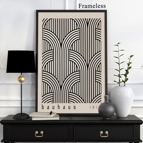 Mid Century Modern Bauhaus Wall Art Black and White Geometric Poster Print Bauhaus Abstract Geometric Wall Art Minimalist Painting Bauhaus Exhibition Poster 16x24in No Frame - color: Black Bauhaus