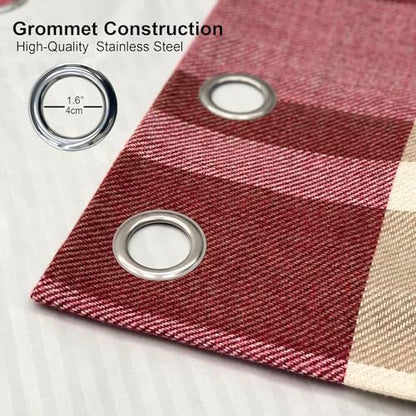 always4u 100% Blackout Plaid Curtains for Bedroom Living Room Woolen Look Black Tartan Grommet Thermal 2 Panels 45 * 95 Red Beige - color: Red Beige, size: 45"W x 95"L (Pack of 2)