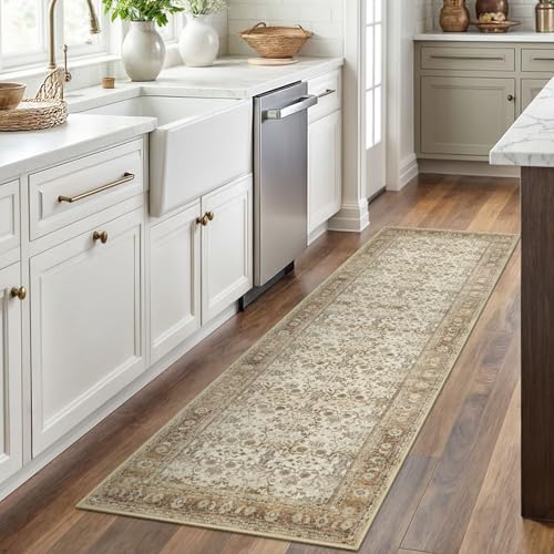 SIILOOM 2x6 Washable Runner Rug, Non Slip Soft Area Rug for Hallway Kitchen - color: Beige/Brown, size: 2' x 6' (Runner)