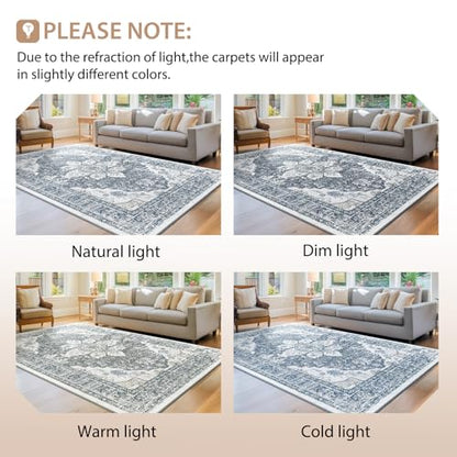BESTSWEETIE Washable Boho 6x9 Area Rug for Living Room, Blue Grey White - color: Grey, size: 9' x 6' (Rectangular)