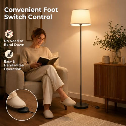 JUNNAI 61.8" Floor Lamp for Living Room, Modern Standing Lamp for Bedroom - color: Black+White Shade