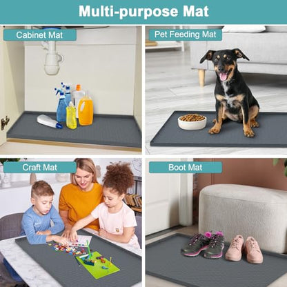 Under Sink Mat 28" x 22", Silicone Under Kitchen Sink Mat, Gray - color: Gray, size: 28" x 22"