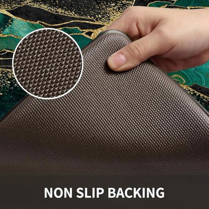 Kitchen Mats Set of 2, Cushioned Anti Fatigue Non Slip Waterproof Runner, Green and Gold Marble Design, PVC Memory Foam for Kitchen Sink and Laundry - color: Green Marble 1