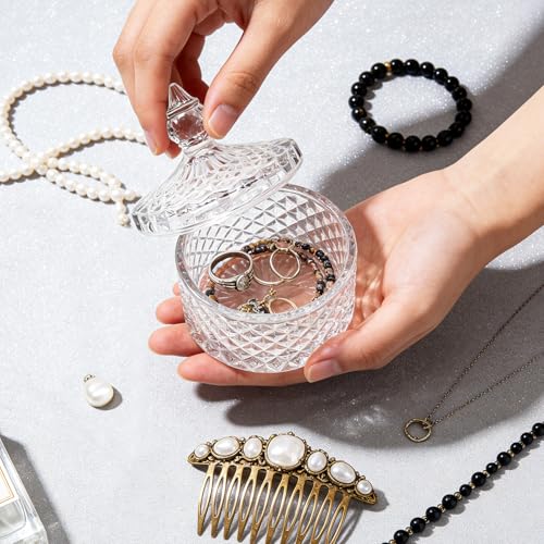 Glass Jewelry Box, Crystal Candy Dish with Lid, Ring Box, Small Trinket Dish, Jewelry Organizer Dish with Lid, Decorative Jewelry Bowls for Home Decor, Christmas Birthday Gifts for Women (Diamond) - style: Diamond