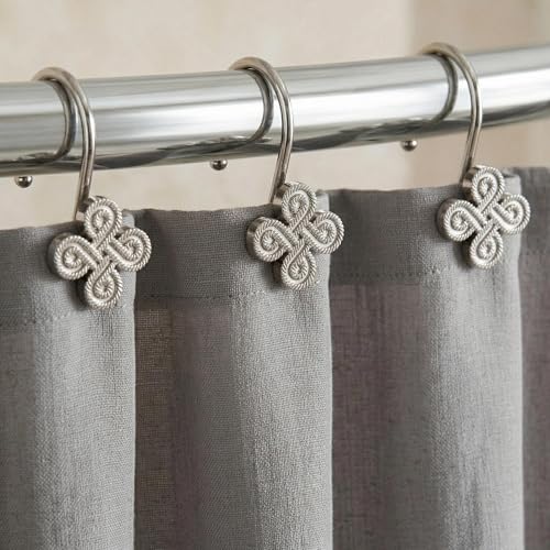 Brushed Nickel Shower Curtain Hooks: Rust Proof Metal Curtain Rings, 12Pcs - color: Brushed Nickel