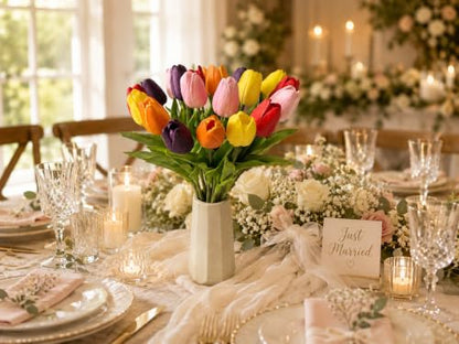 Mandy's 20 Stems Multicolor Artificial Tulip Flowers for Home Centerpieces - color: Multicolor 20pcs