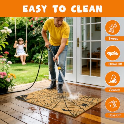 Halloween Welcome Mat Scary Web Non-Slip Front Door Mat, 17x29 in - color: Scary Web