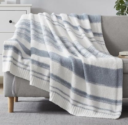 WRENSONGE Soft Throw Blanket for Couch-Cozy Reversible Knitted Blankets - color: Blue Striped, size: Throw-XL(50"x 70")