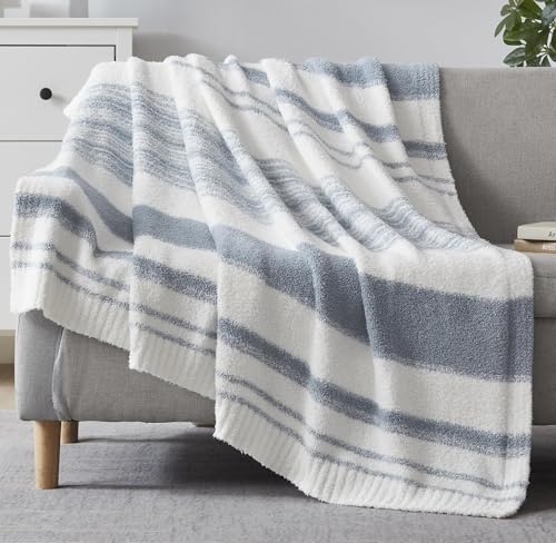 WRENSONGE Soft Throw Blanket for Couch-Cozy Reversible Knitted Blankets - color: Blue Striped, size: Throw-XL(50"x 70")