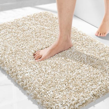 Yimobra Bathroom Rugs Non Slip Washable 32x20, Plush Bath Mat, Beige&White - color: Light Beige and White, size: 32" X 20"