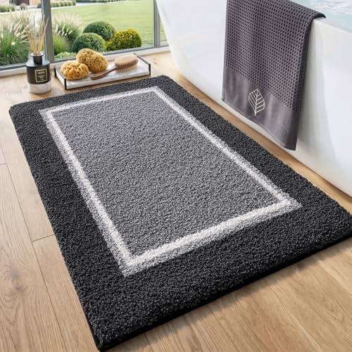 DEXI Bathroom Rugs 32x20, Soft Absorbent Bath Mat, Dark Grey - color: Dark Grey, size: 32" X 20" (Rectangular)