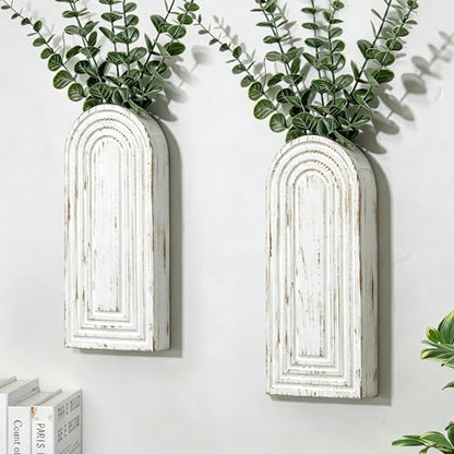 Handmade Wooden Wall Vases Set of 2 for Plants - color: Washed White