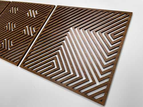 Abstract Wooden Wall Art Modern, Geometric Wood Wall Decor Living Room, Set of 3 Large Wood Wall Art, Aesthetic 3D Illusion Wood Wall Panels