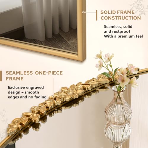 Besdomus Large Gold Arched Mirror: 48"x33" French Baroque Wall Mirror - size: 33"L x 48"W