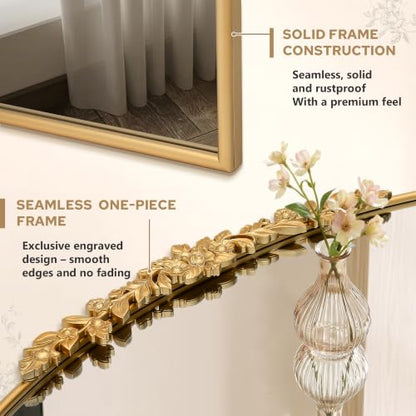 Besdomus Large Gold Arched Mirror: 48"x33" French Baroque Wall Mirror - size: 33"L x 48"W